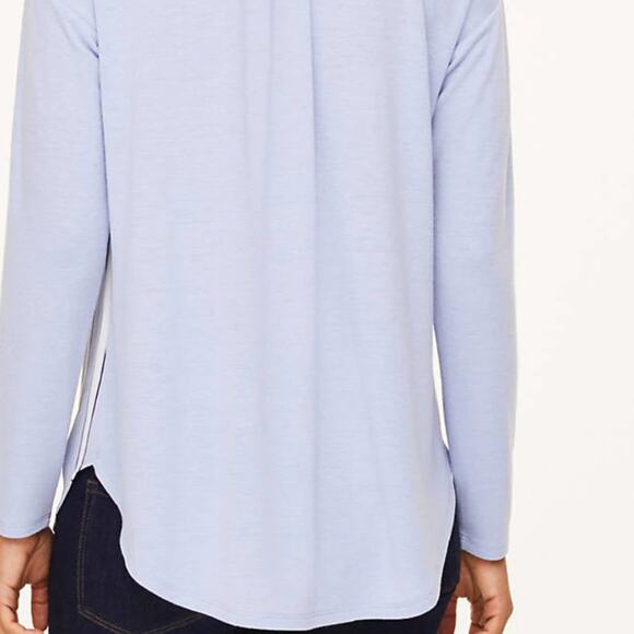 Loft Blue Striped V-Neck Mixed Media Top - Picture 13 of 16